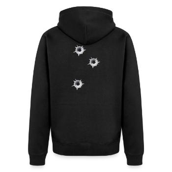 Einschusslöcher Pistole Waffe Schießsport Geschenk - Unisex Premium Bio Zip Hoodie - Schwarz - Hinten - Nico (187cm)