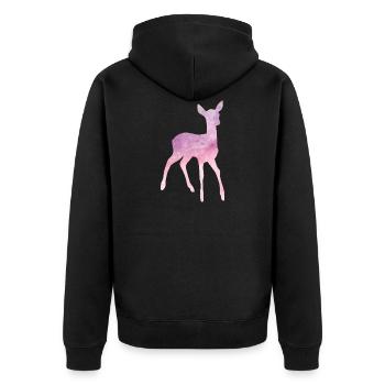 Reh Rehkitz Tier Wildnis Jagd Jäger Geschenk - Unisex Premium Bio Zip Hoodie - Schwarz - Hinten - Nico (187cm)