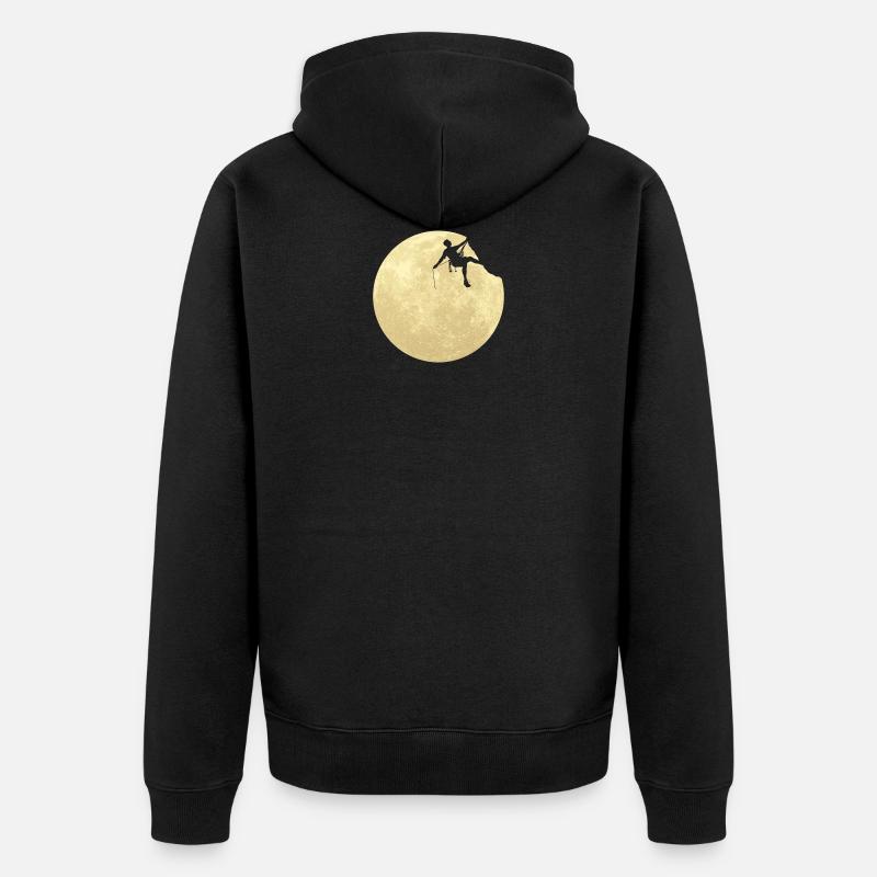 Cooles Bergsteigen Klettern Bouldern Mondschein - Unisex Premium Bio Zip Hoodie - Schwarz