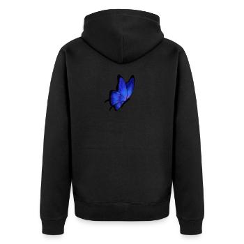 Schmetterling Blau - Unisex Premium Bio Zip Hoodie - Schwarz - Hinten - Nico (187cm)