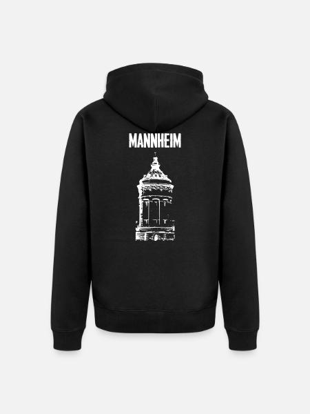 Mannheim Wasserturm Weiß - Unisex Premium Bio Zip Hoodie - Schwarz