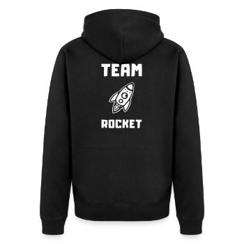 rakete team rocket - Unisex Premium Bio Zip Hoodie - Schwarz - Hinten - Nico (187cm)