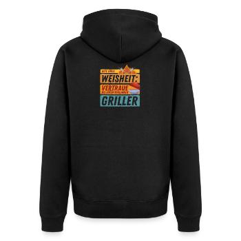Grillspruch Weisheit | Lustiges Spruch BBQ Barbecu - Unisex Premium Bio Zip Hoodie - Schwarz - Hinten - Nico (187cm)