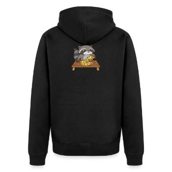 Ein süsser Waschbär isst eine Pizza. - Unisex Premium Bio Zip Hoodie - Schwarz - Hinten - Nico (187cm)