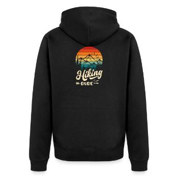 Hiking Dude - Lustiges Wander Kletter Bergsteigen - Unisex Premium Bio Zip Hoodie - Schwarz - Hinten - Nico (187cm)
