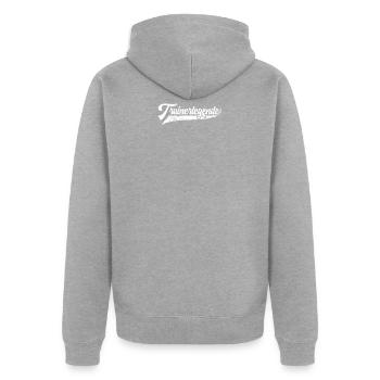 Trainerlegende | Coach Trainer Fussball Handball G - Unisex Premium Bio Zip Hoodie - Grau meliert - Hinten - Nico (187cm)