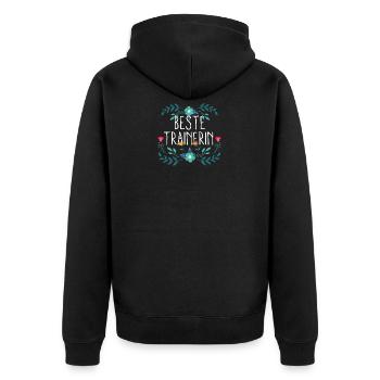 Beste Trainerin - Fussball Volleyball Hockey Süßes - Unisex Premium Bio Zip Hoodie - Schwarz - Hinten - Nico (187cm)