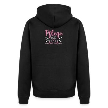 Pflege mit Herz | Altenpflegerin Pflegerin Pflegek - Unisex Premium Bio Zip Hoodie - Schwarz - Hinten - Nico (187cm)