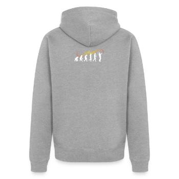 Trompette d'évolution | Cadeau cool trompettiste - Veste à capuche bio Premium Unisexe - gris chiné - Dos - Nico (187cm)