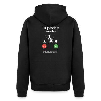 La pêche m'appelle il Faut Que j'y aille - Veste à capuche bio Premium Unisexe - noir - Dos - Nico (187cm)