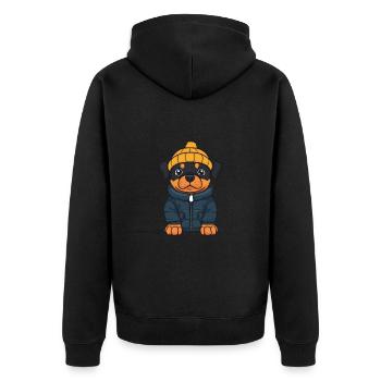 Rottweiler Hund Winter - Unisex Premium Bio Zip Hoodie - Schwarz - Hinten - Nico (187cm)