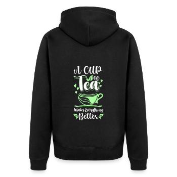 Teacup Relaxation Tea Lovers Winter - Unisex Premium Organic Zip Hoodie - black - Back - Nico (187cm)
