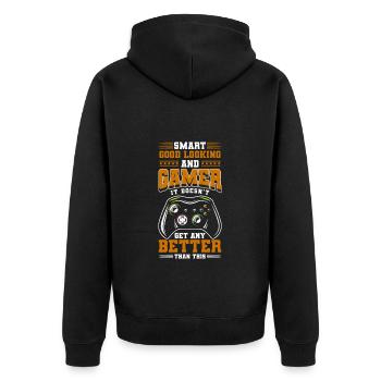 E-Sport Konsole Computer Games - Unisex Premium Bio Zip Hoodie - Schwarz - Hinten - Nico (187cm)