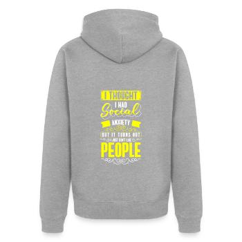 Hate Crowd Misanthropy Mean - Unisex Premium Organic Zip Hoodie - heather grey - Back - Nico (187cm)
