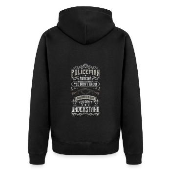 Polizei Stop Tatort Dieb - Unisex Premium Bio Zip Hoodie - Schwarz - Hinten - Nico (187cm)