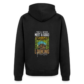 Forester Forest Environmental Protection Chainsaw - Unisex Premium Organic Zip Hoodie - black - Back - Nico (187cm)