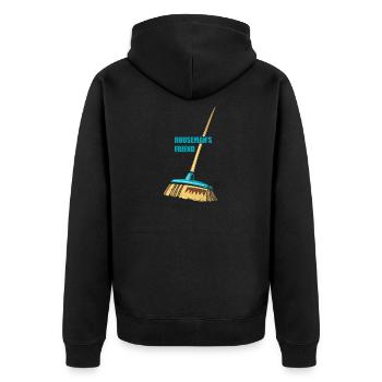 broom housemans friend | Besen - Unisex Premium Bio Zip Hoodie - Schwarz - Hinten - Nico (187cm)