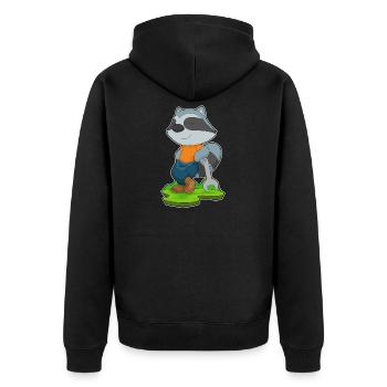 Raccoon Mechanic Wrench Workshop - Unisex Premium Organic Zip Hoodie - black - Back - Nico (187cm)