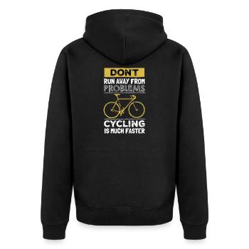 Rennrad Spruch witzig Cycling Is Much Faster - Unisex Premium Bio Zip Hoodie - Schwarz - Hinten - Nico (187cm)