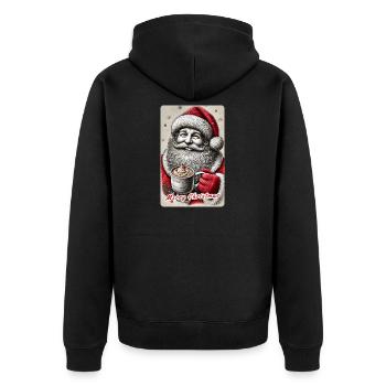 Fröhlicher Weihnachtsmann mit heißem Kakao - Unisex Premium Bio Zip Hoodie - Schwarz - Hinten - Nico (187cm)