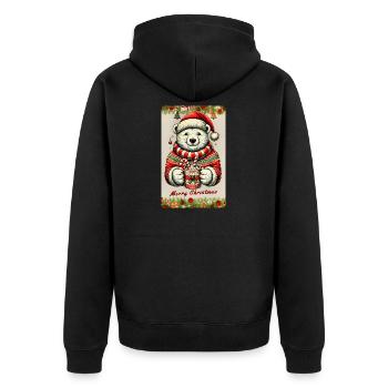 Weihnachtlicher Eisbär mit heißer Schokolade - Unisex Premium Bio Zip Hoodie - Schwarz - Hinten - Nico (187cm)