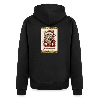 Weihnachtskatze mit heißer Schokolade - Unisex Premium Bio Zip Hoodie - Schwarz - Hinten - Nico (187cm)