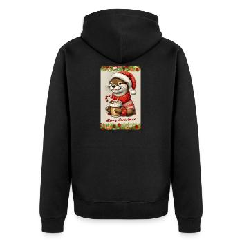 Christmas otter with hot chocolate - Unisex Premium Organic Zip Hoodie - black - Back - Nico (187cm)