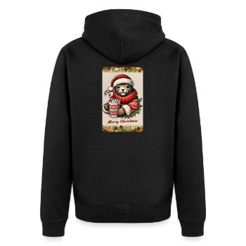 Christmas otter with hot chocolate - Unisex Premium Organic Zip Hoodie - black - Back - Nico (187cm)