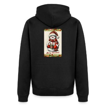 Fröhlicher Schneemann mit heißer Schokolade - Unisex Premium Bio Zip Hoodie - Schwarz - Hinten - Nico (187cm)