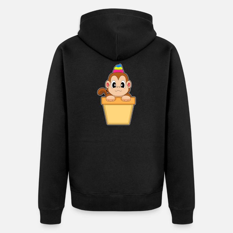 Affe Eisbecher - Unisex Premium Bio Zip Hoodie - Schwarz