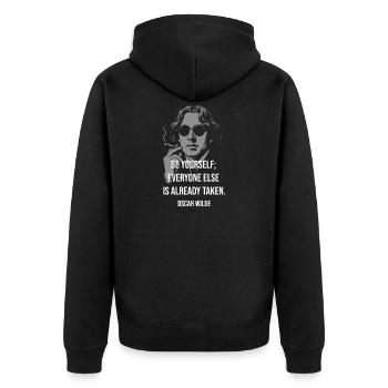 Be Yourself Oscar Wilde Tee - Unisex Premium Organic Zip Hoodie - black - Back - Nico (187cm)