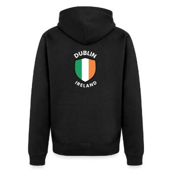 Dubliner Schild mit den Farben Irlands - Unisex Premium Bio Zip Hoodie - Schwarz - Hinten - Nico (187cm)