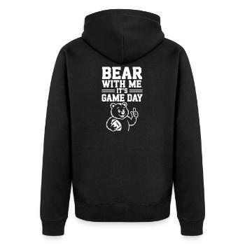 Hab Geduld mit mir, es ist Spieltag - Unisex Premium Bio Zip Hoodie - Schwarz - Hinten - Nico (187cm)
