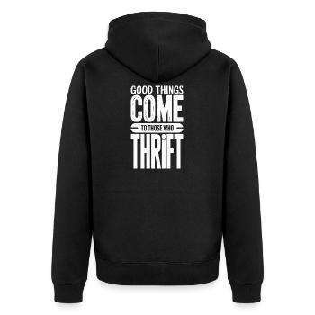 Good Things Come Thrift - Unisex Premium Organic Zip Hoodie - black - Back - Nico (187cm)