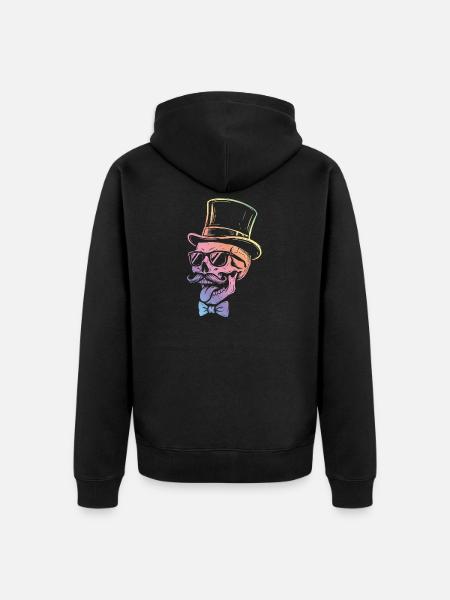 Totenkopf Zylinder Sonnenbrille Regenbogen - Unisex Premium Bio Zip Hoodie - Schwarz
