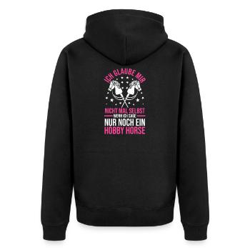 Steckenpferd Hobbyhorse Hobby Horsing - Unisex Premium Bio Zip Hoodie - Schwarz - Hinten - Nico (187cm)