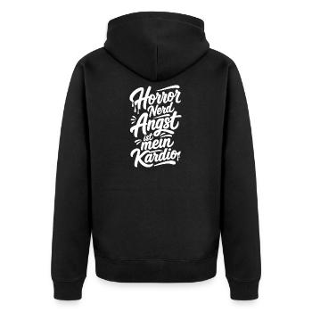 Horror Nerd Filmabend Comic Szene - Unisex Premium Bio Zip Hoodie - Schwarz - Hinten - Nico (187cm)
