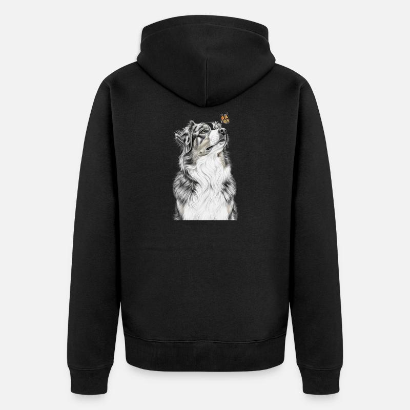 Aussie blickt Schmetterling Australian Shepherd - Unisex Premium Bio Zip Hoodie - Schwarz