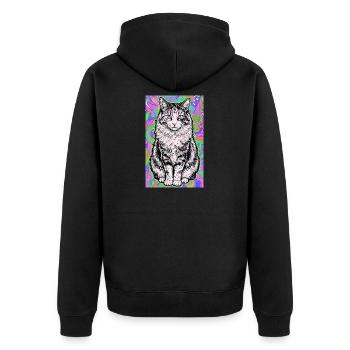 cat - Unisex Premium Organic Zip Hoodie - black - Back - Nico (187cm)