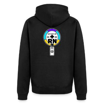Pride Nurse RN Pride Safe With Me Badge Reel Gift - Unisex Premium Organic Zip Hoodie - black - Back - Nico (187cm)