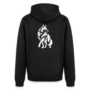 Wolfs Silhouette in Kontrast - Unisex Premium Bio Zip Hoodie - Schwarz - Hinten - Nico (187cm)
