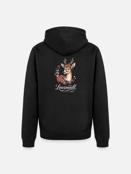 Lausmadl Reh Mit Blumenkranz Süßes Mädchen - Unisex Premium Bio Zip Hoodie - Schwarz