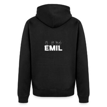 Gebärdensprache Emil - Unisex Premium Bio Zip Hoodie - Schwarz - Hinten - Nico (187cm)