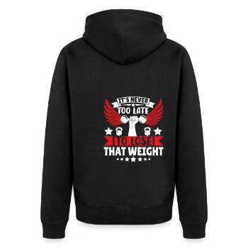 It's never too late to lose that weight - Unisex Premium Bio Zip Hoodie - Schwarz - Hinten - Nico (187cm)