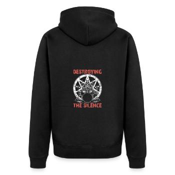 Drummer Skull Skelett am Drumset - Unisex Premium Bio Zip Hoodie - Schwarz - Hinten - Nico (187cm)