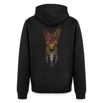 Cat Sphynx GEDRUCKTE SCHALTUNG - Unisex Premium Bio Zip Hoodie - Schwarz - Hinten - Nico (187cm)