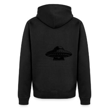 Aussergewöhnliche fliegende schwebende Untertasse - Unisex Premium Bio Zip Hoodie - Schwarz - Hinten - Nico (187cm)