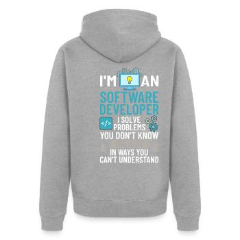 Software Entwicklung Softwareentwickler Entwickler - Unisex Premium Bio Zip Hoodie - Grau meliert - Hinten - Nico (187cm)