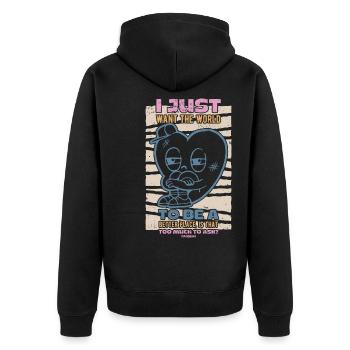 Herz Weltfrieden Bewegung - Unisex Premium Bio Zip Hoodie - Schwarz - Hinten - Nico (187cm)