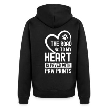 Der Weg zu meinem Herzen ist mit Pfotenabdrücken g - Unisex Premium Bio Zip Hoodie - Schwarz - Hinten - Nico (187cm)